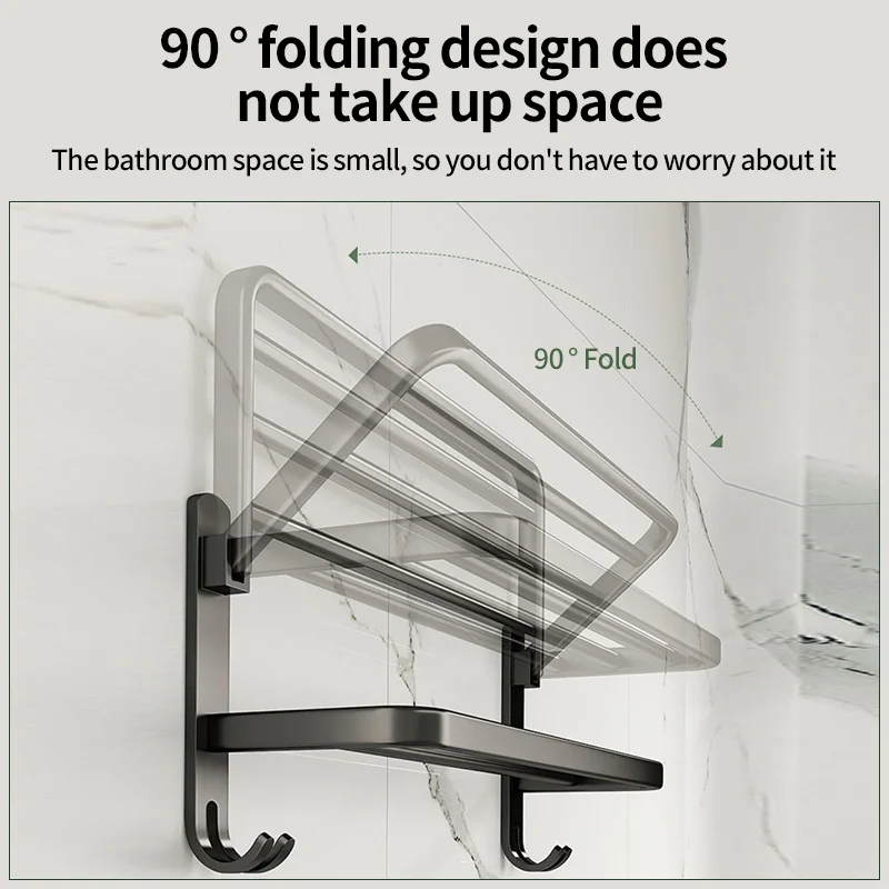 Space aluminum bathroom storage rack wall mounted towel rack black non perforated toilet towel rack toilet