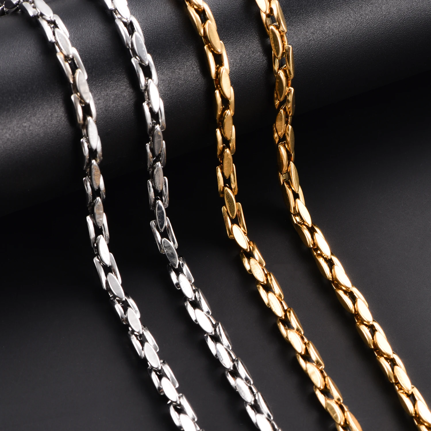 عرض 4.2 مللي متر الفولاذ المقاوم للصدأ العمودي مربع قلادة سلسلة لا تتلاشى أبدًا مقاوم للماء المختنق للرجال النساء مجوهرات الأزياء