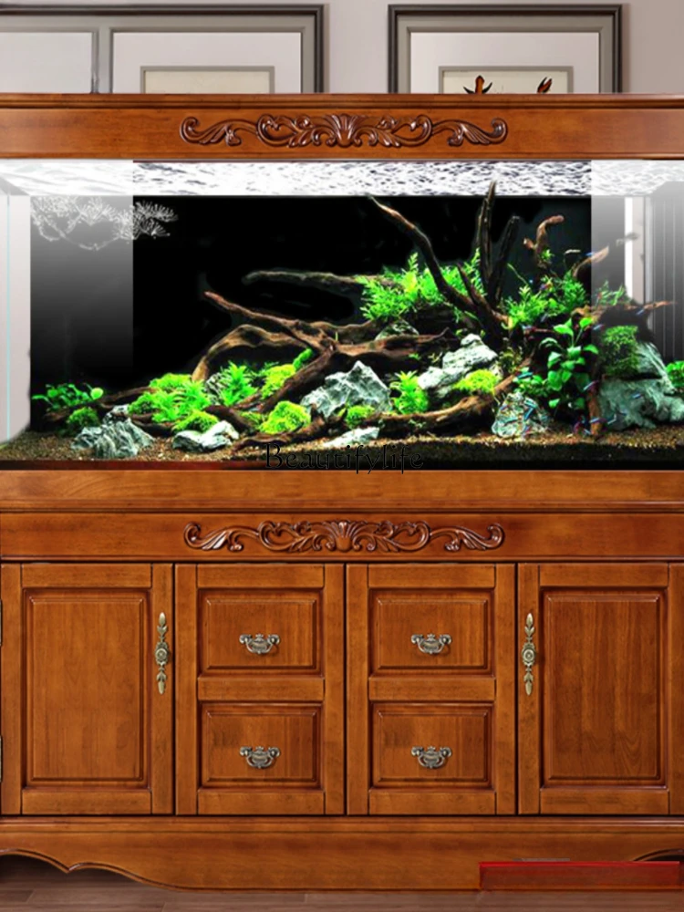 Large Screen Bottom Filter Chinese Custom Solid Wood Ecological Super White Glass Dragon Fish Tank