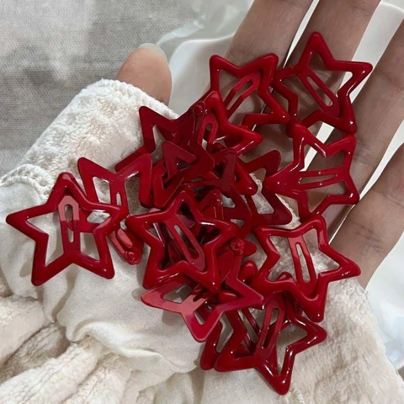 

10Pcs Girls Red Star Snap Clip for Girl Waterdrop Barrettes Black Hairpin Women Silver Hair Clip Accessories Kawaii BB Clip