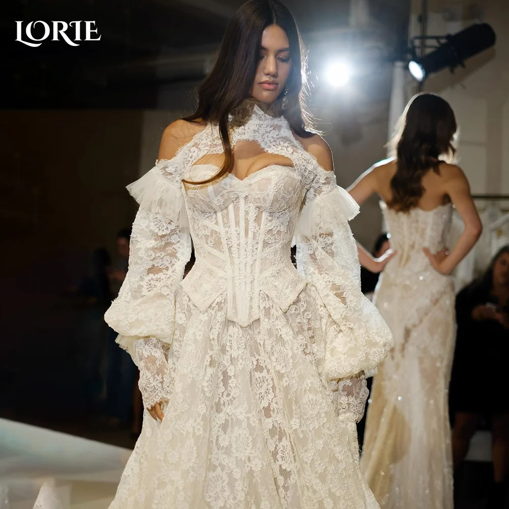 

LORIE Flared Sleeve A-Line Wedding Dress V Neck Slit Shiny Satin Bridal Gown Customized Backless Bride DressSaudi Dress Dubai