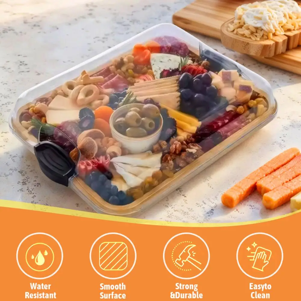 خشبية الخيزران الجبن مجلس ديلي مجلس صينية الخيزران تخدم صينية مع غطاء 6-مقصورة طبق الحفلات لوح فحم للجبن #5