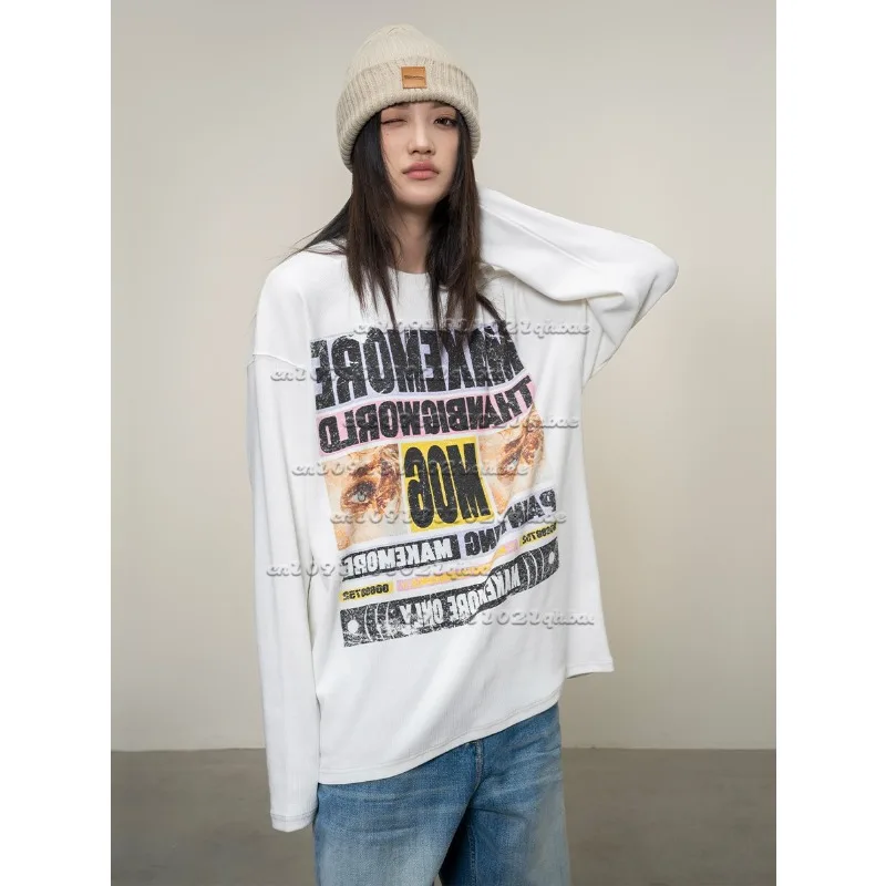 

Новая осенняя универсальная свободная и дышащая быстросохнущая футболка с длинными рукавами, топ с 3D-принтом американского контрастного цвета, модный