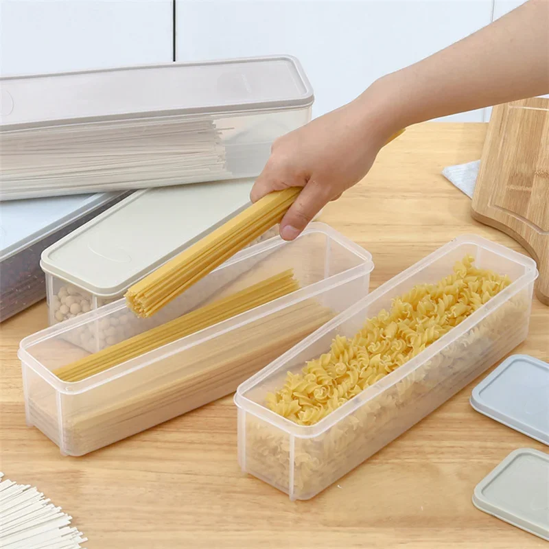 Nowe pudełko do przechowywania makaronu Długie pudełko do przechowywania makaronu Plastikowe duże pudełko na spaghetti Prostokąt o dużej pojemności Zamknięte pudełko na żywność