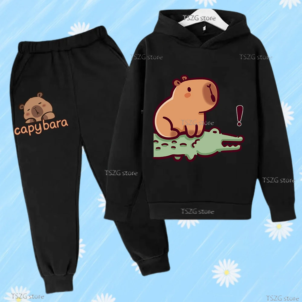 

Long Sleeve Cartoon Capybara Children's Hoodie Set Kid Boys Girls Trousers Set Pants Suits Funny Hooded Tracksuits Party Gift