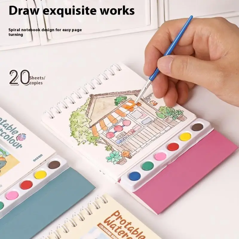 1 Zestaw Ozdoba na Biurko Spiralna Książka do Malowania Akwarelami DIY Graffiti Akwarelowe z Wbudowanymi Farbami Książka do Kolorowania