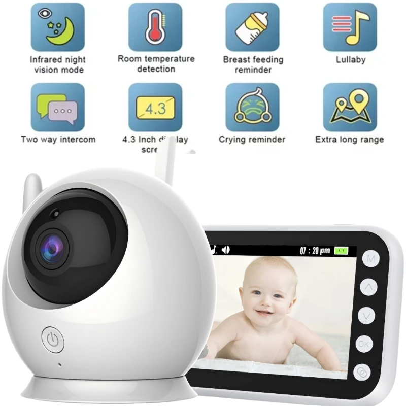 Baby Monitors with 4.3 Inch Screen 2-way Audio Intercom Video Nanny Portable Monitor 2000mAh Battery Baby Surveillance Camera