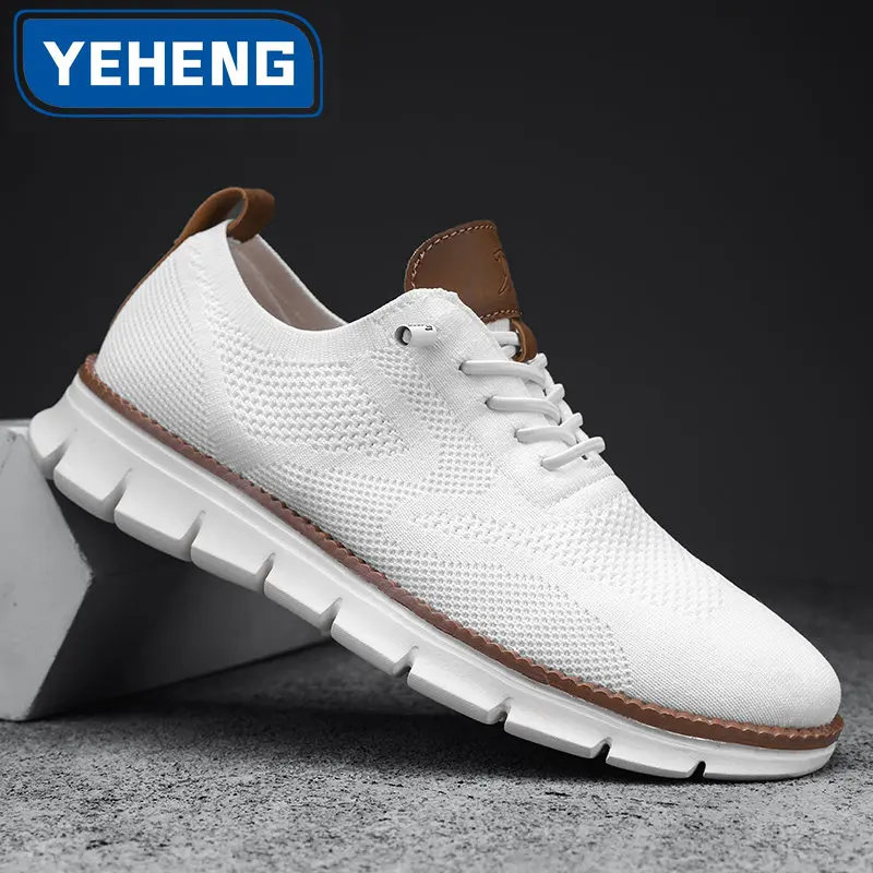 New Autumn Casual Knitted Mesh Men\'s Shoes Solid Shallow Lace Up Lightweight Soft Sneakers Shoes Breathable Man Footwear Flats