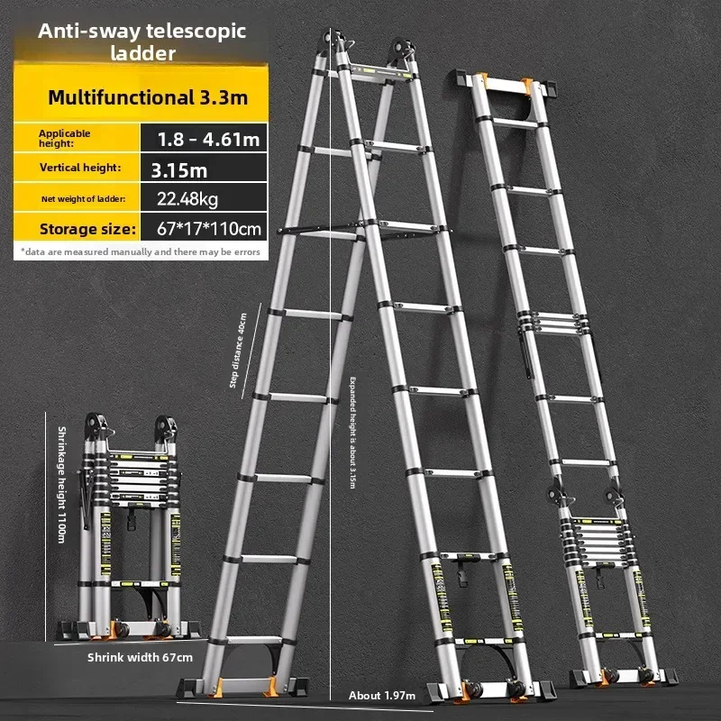 Household GoodsAluminum Alloy Telescopic Ladder Multifunctional Herringbone Ladder Bamboo Ladder Folding Elevator Stair Ladder