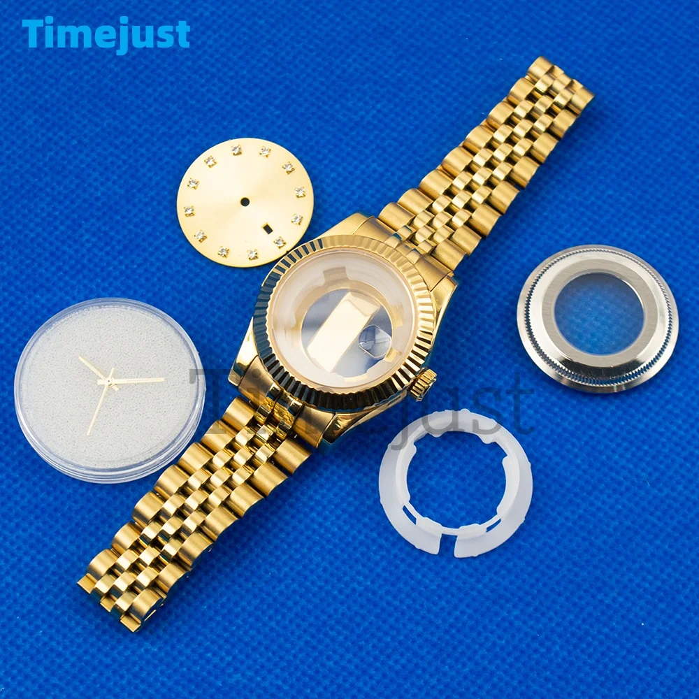 Gold Case 33MM Lady's Watch Case Stainless Steel Strap 25mm NH05 Dial Luminous Hands for Datejust NH05 NH06 Movement Watch Parts