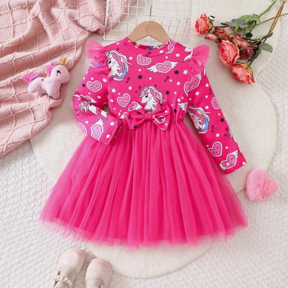 

2025 Baby Girls Christmas Skirt Kid Girl’s Long-Sleeve Dress with Bow For Spring & Autumn Casual Wear Children Clothing For 2-7
