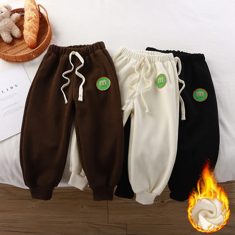 

Winter Kids Padded Pants Boys Thicken Sweatpants Autumn Warm Trousers New Children Solid Casual Fleece Bottoms 12M-12 Years