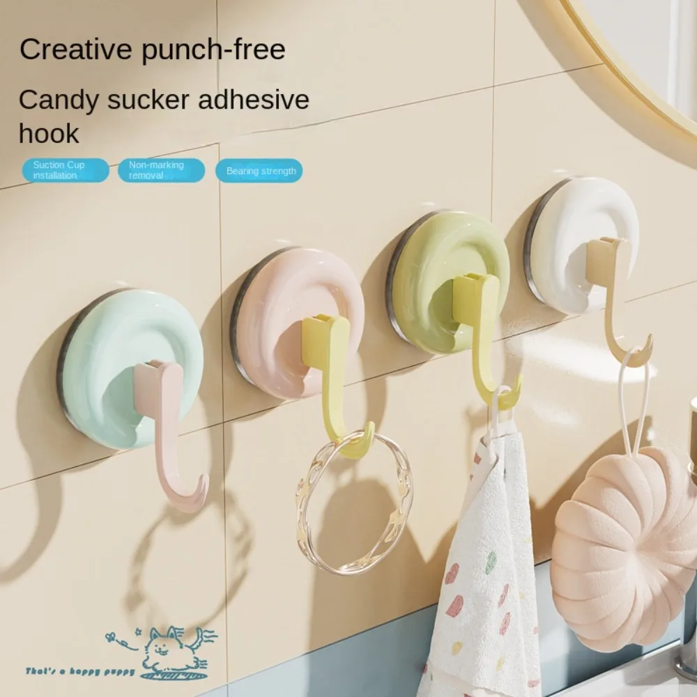 

4pcs Reusable Round Vacuum Suction Cup Hook Punch-free Seamless Wall Hanger Colorful Accessories Door Hooks Kitchen