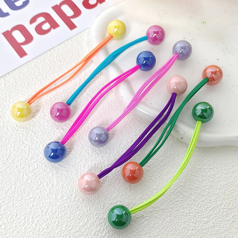 

7pcsHigh Elastic Candy Color round Beads Hair Band Simple Solid Color Lace-up Headband Cute Girl Hair Elastic Band