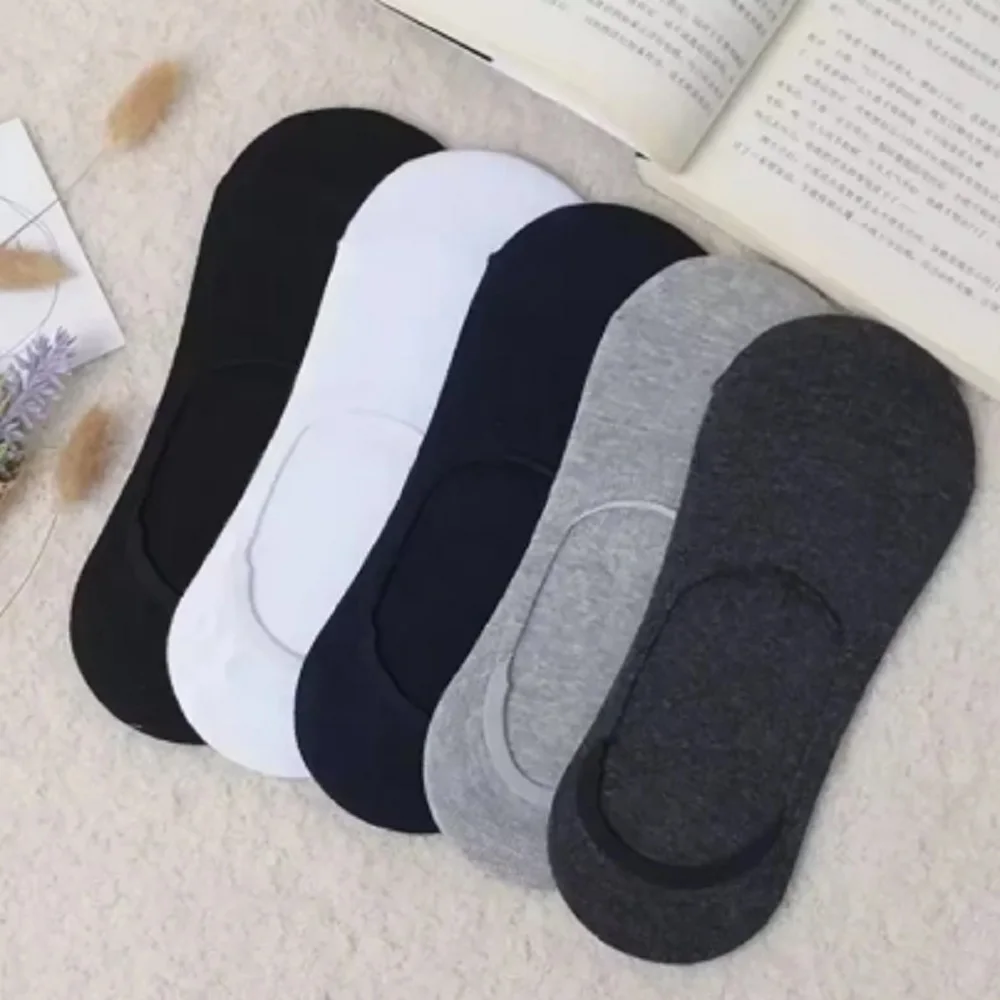 5/10pairs Invisible Socks for Men Ankle Short No Show Low Cotton Black White Non-slip Silicone Summer Thin Sock Breathable image 3