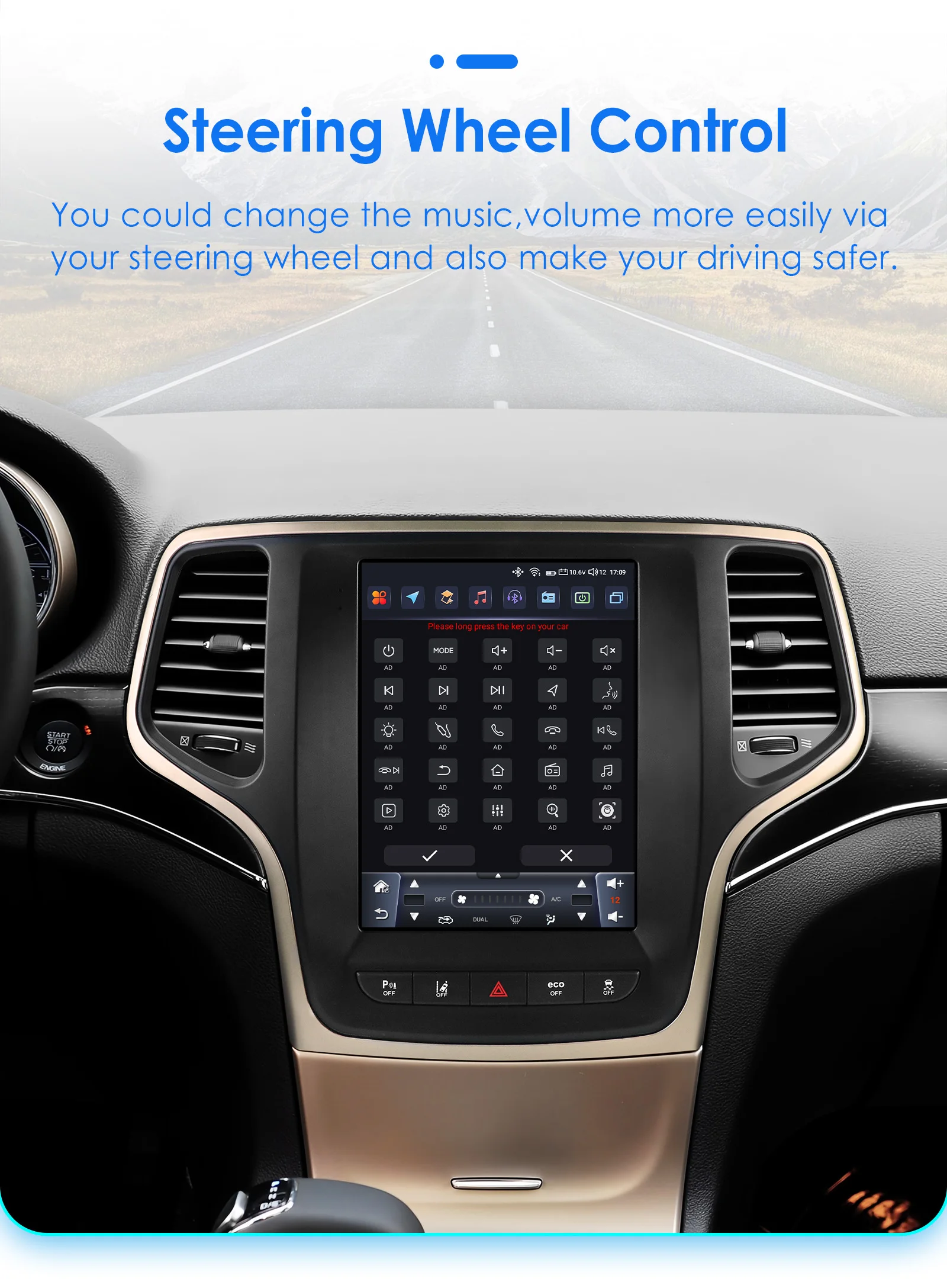 Hizpo For Tesla Style Android 14 For Jeep Grand Cherokee 2014 -2022 Car Multimedia Stereo Player Navigation GPS Autoradio 9.7“