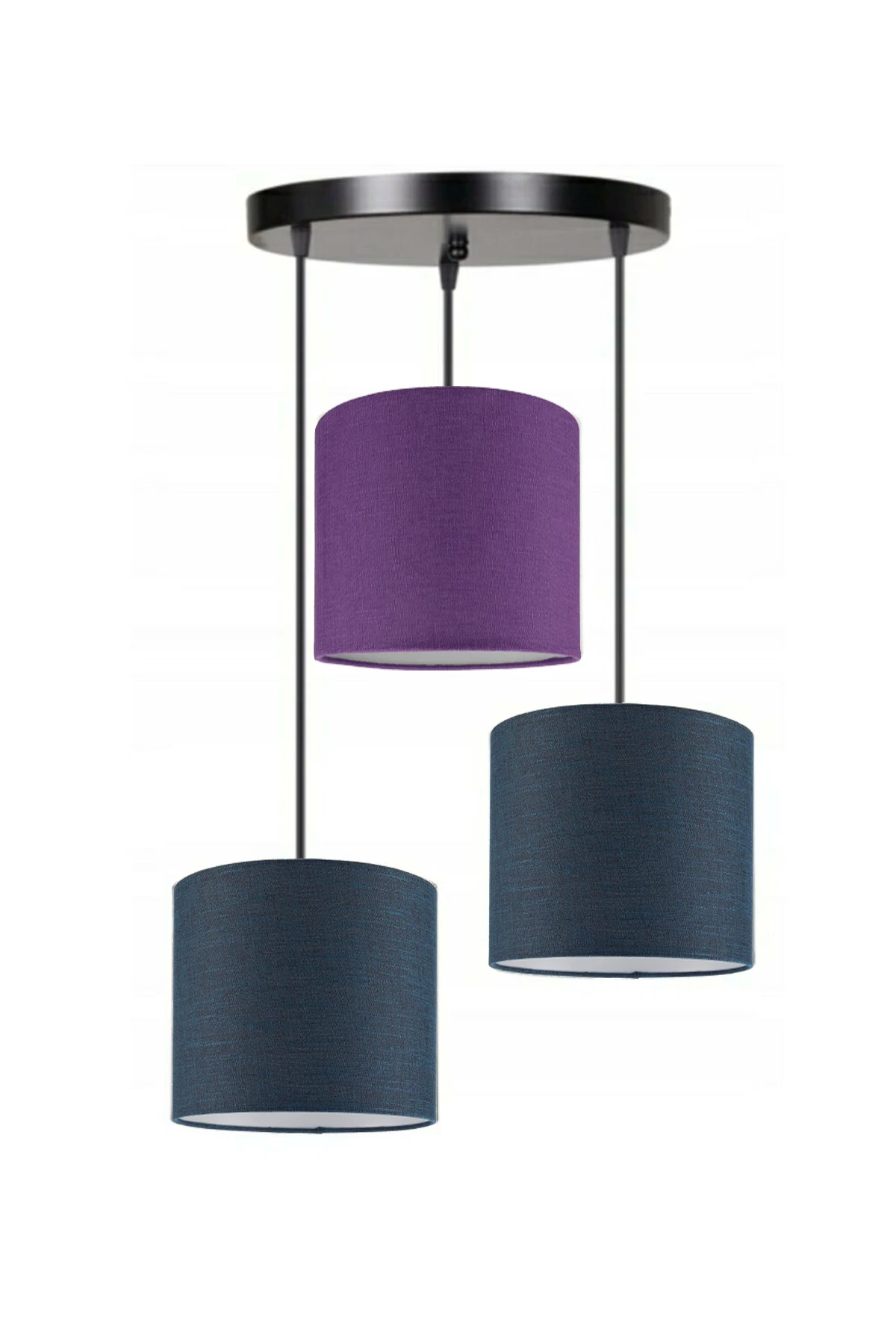 

3 Heads 2 Navy Blue 1 Purple Cylinder Fabric Lampshade Pendant Lamp Chandelier Modern Decorative Design For Home Hotel Office