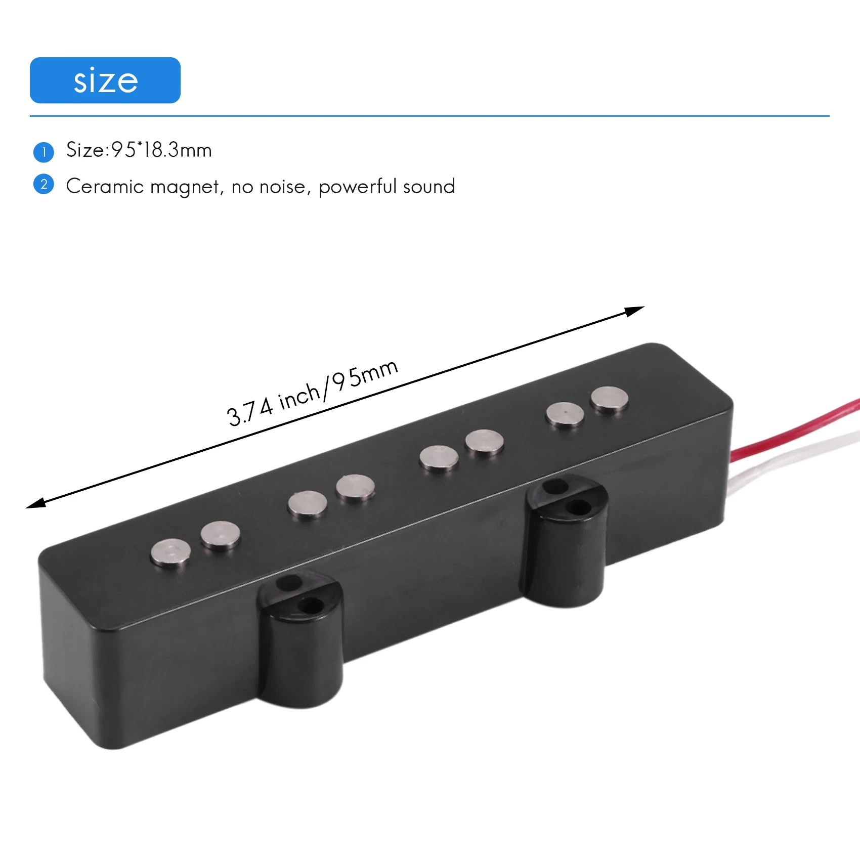 Pro Electric Bass Open Type Noiseless Bridge Pickup do 4-strunowego basu jazzowego Jb Style, czarny 95x18,3 mm XQ