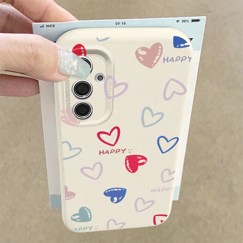 Love Hearts Pattern Case For Samsung Galaxy A57 A37 A56 A17 A16 A55 S25 FE S26 S24 S23 S22 Ultra Leather Texture TPU Phone Cover