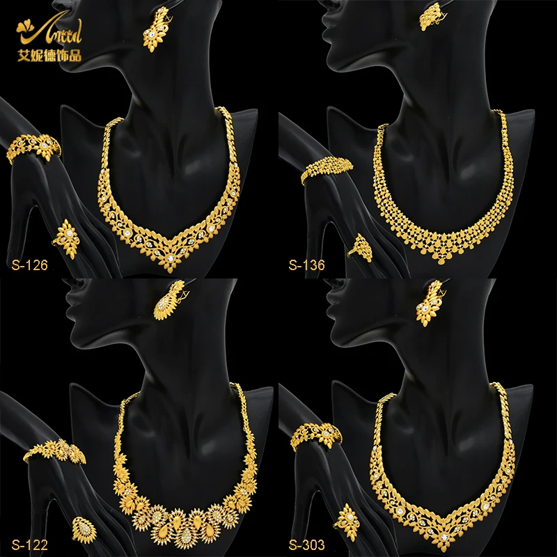 

ANIID Dubai Indian Luxury Gold Color Choker Jewelry Sets Wedding For Women Necklace Jewellery Set Moroccan African Bridal Gifts