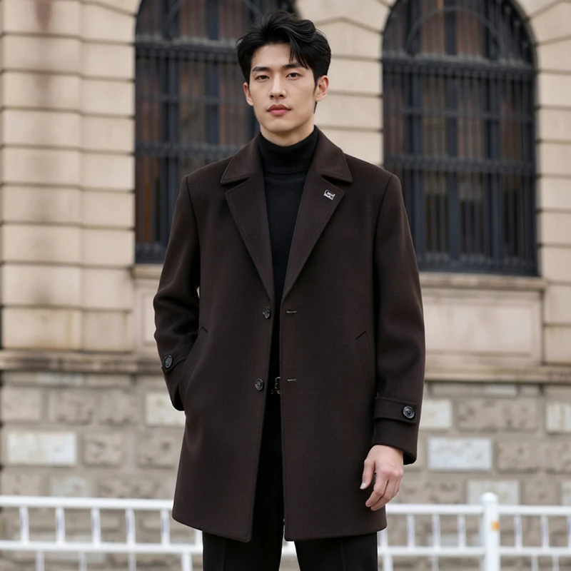 

Мужское шерстяное пальто Dujia средней длины с отложным воротником, повседневное, осенне-зимнее, городской стиль, приталенный крой, без бренда