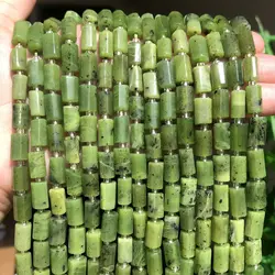 Natural Gem Canadian Green Jades Stone Beads Cylinder Loose Beads For Jewelry Making DIY Earing Charm Bracelet 7.5