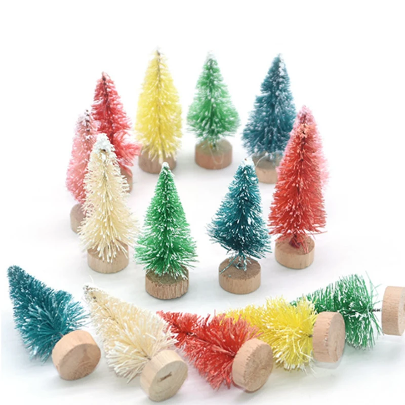 50PCS Mini Christmas Tree Sisal Silk on Cedar Pine Christmas Tree Christmas Window Decoration Christmas Desktop Decoration view 5