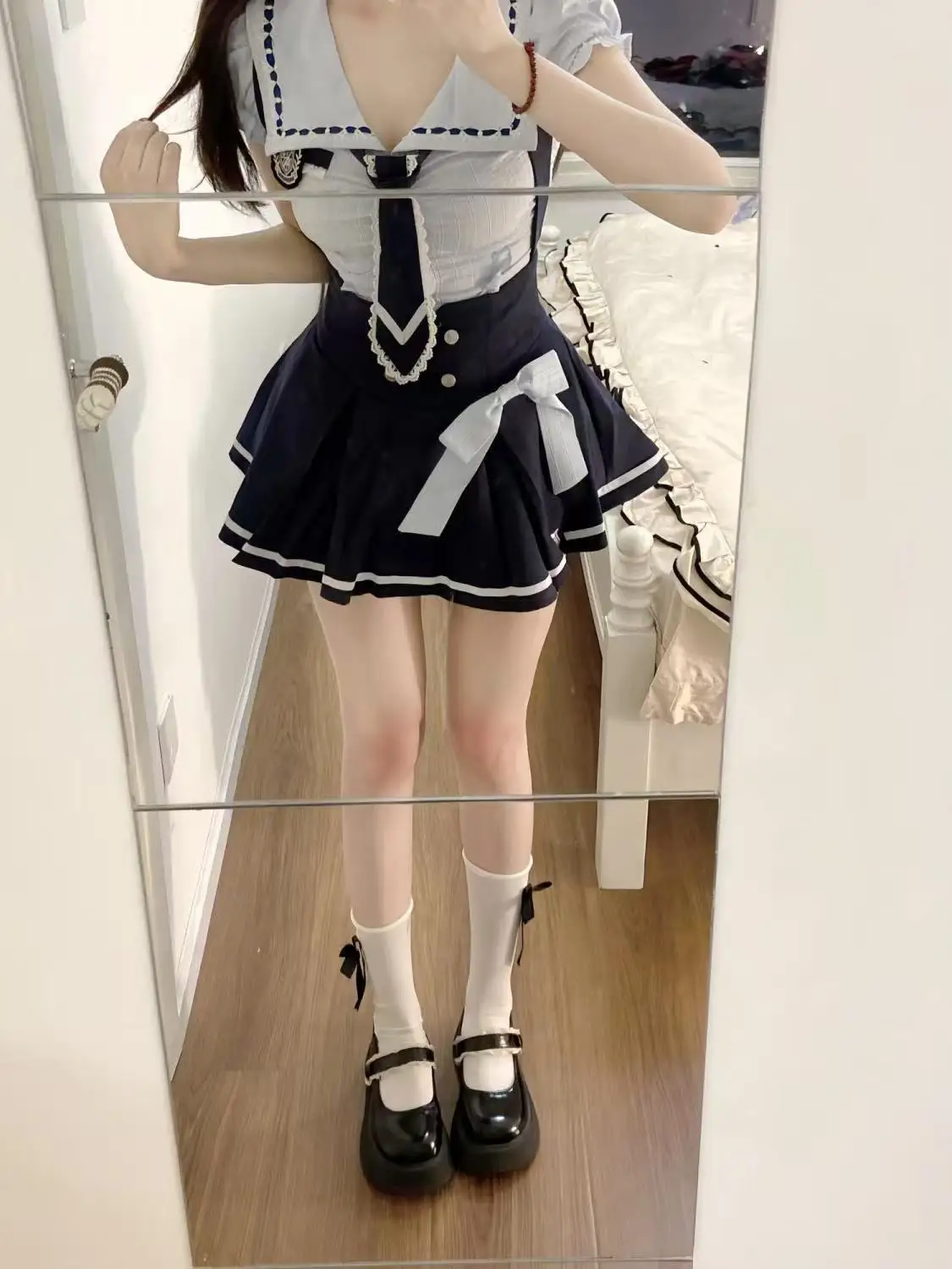 Sweet Summer Slimming irt Top And High Waist Skirt Two Piece Set for School Girls Faionable Patchwork Design ort Length