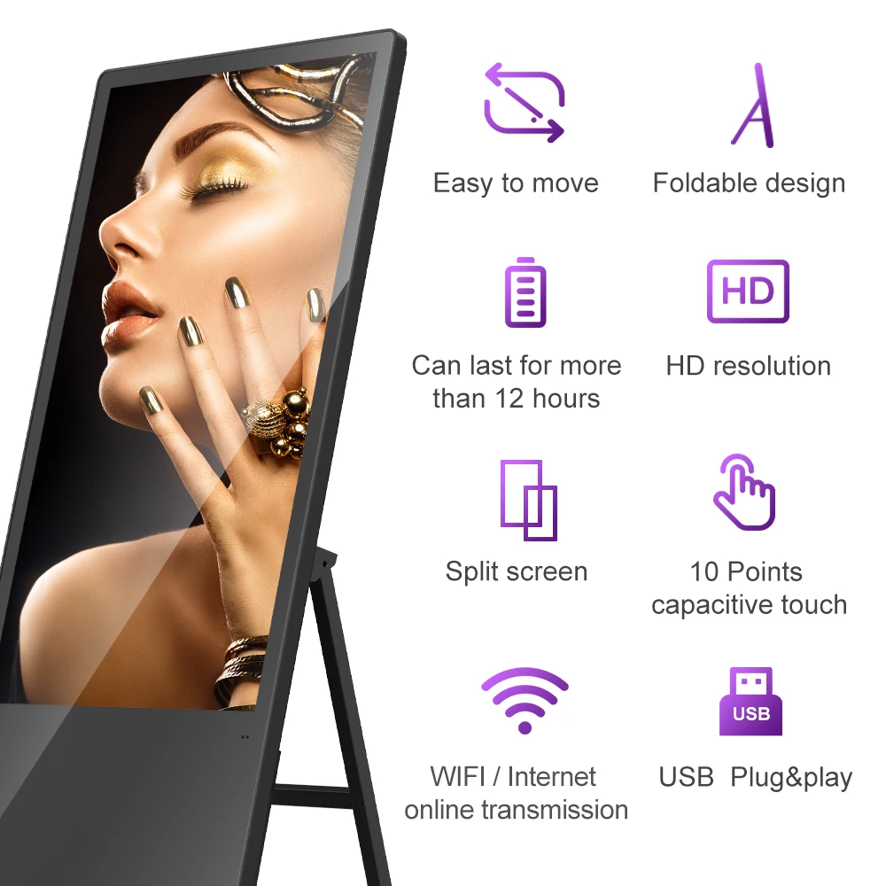 Póster digital de carga de señalización publicitaria LCD de marketing al por menor con reproductor multimedia electrónico para interiores de 43 pulgadas