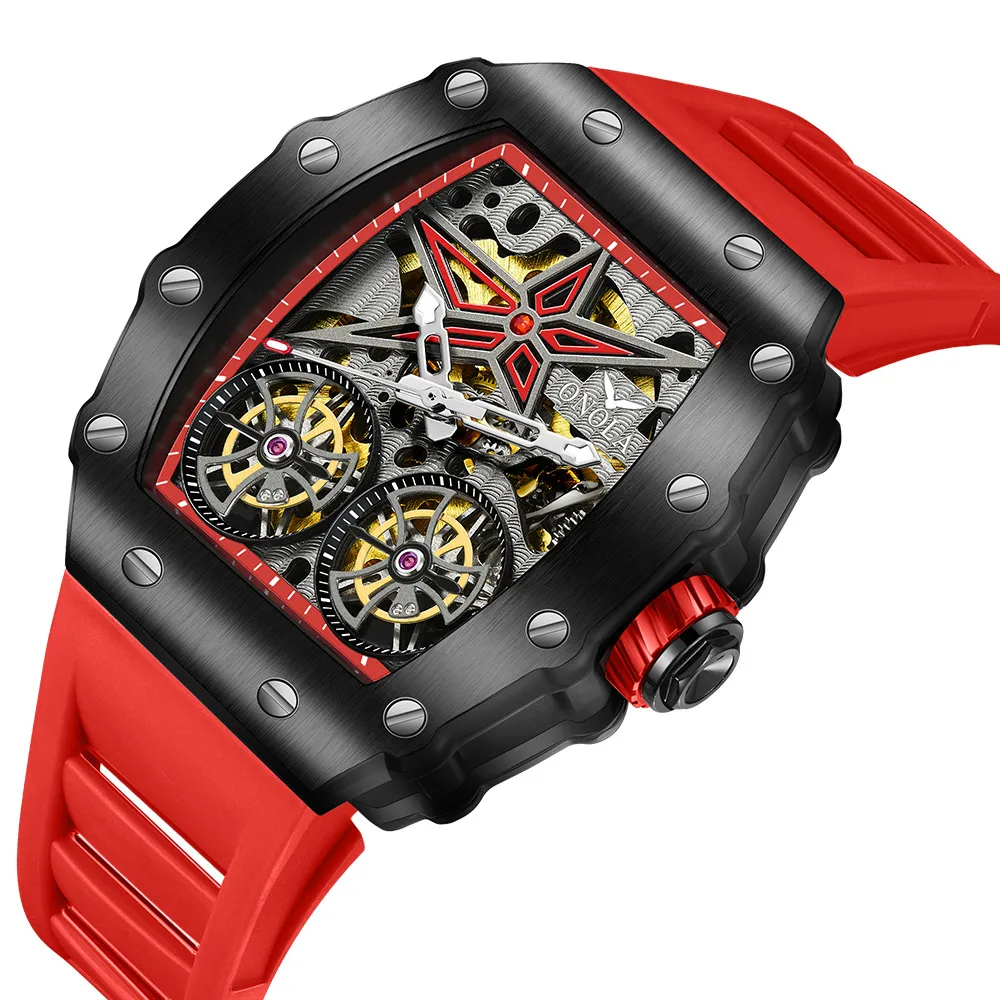

ONOLA Top Brand Sports Watch Men's Luxury Fashion Transparent Hollow Fully Automatic Mechanical Watch Waterproof Clock