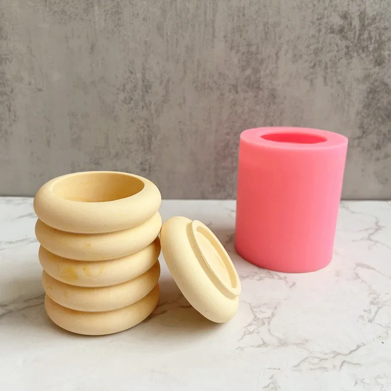 2pcs/set Donut cosmetics storage box epoxy resin silicone mold annular flowerpot concrete cement silicone mold Vase gypsum mold