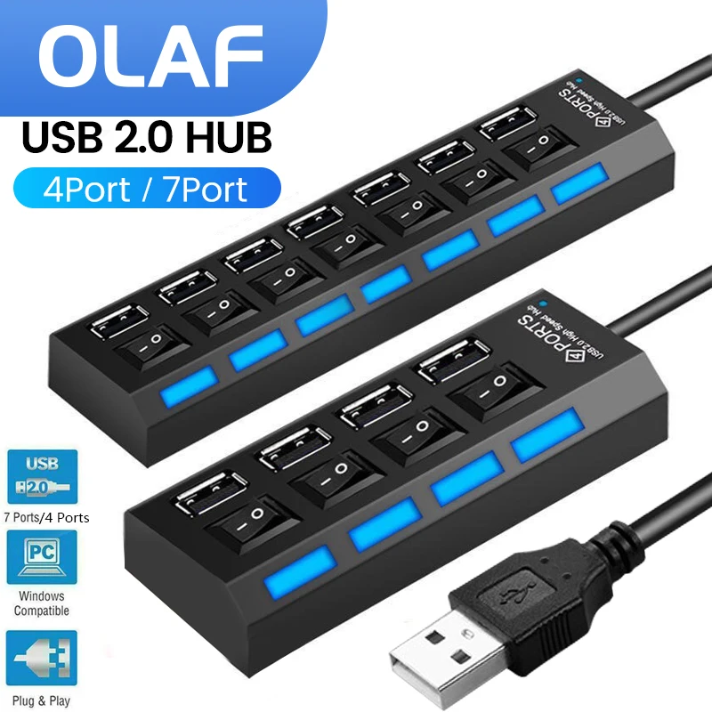 Olaf usb hub 2,0 2,0 port mehrere expander usb3.0 hub mit schalter multi usb splitter hub verwenden netzteil computer zubehör