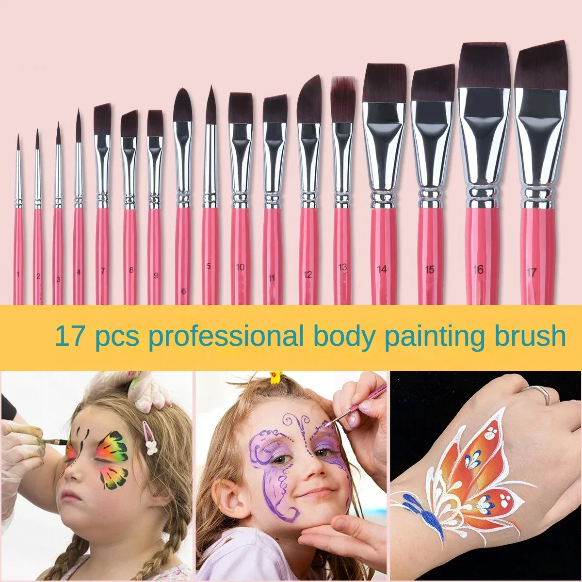 corpo humano e rosto pintura pinceis em relevo infantil pintura facial pinceis conjunto fornecimento de arte profissional 17 pcs 01