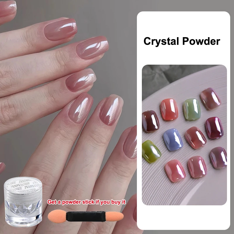 1g Mirror Plating Crystal Powder Nail Art High Gloss Transparent Moonlight White Aurora Powder Fingernail Decoration Nail Salon