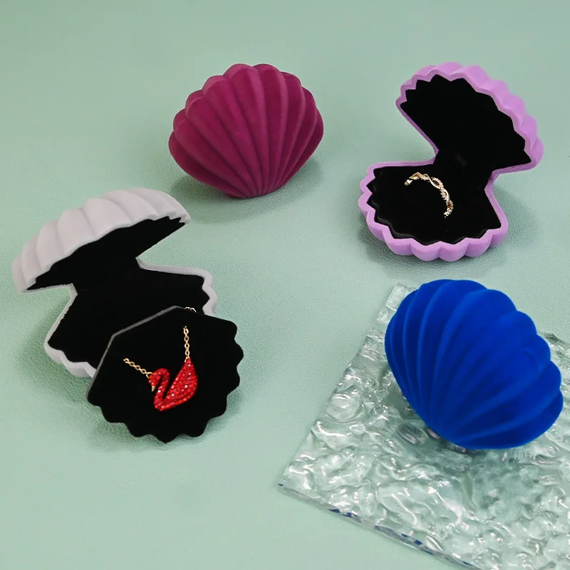 Scallop Shell Shape Velvet Jewelry Box Wedding Ring Box Organizer Storage Packaging Case Necklace Holder Earring Gift Box