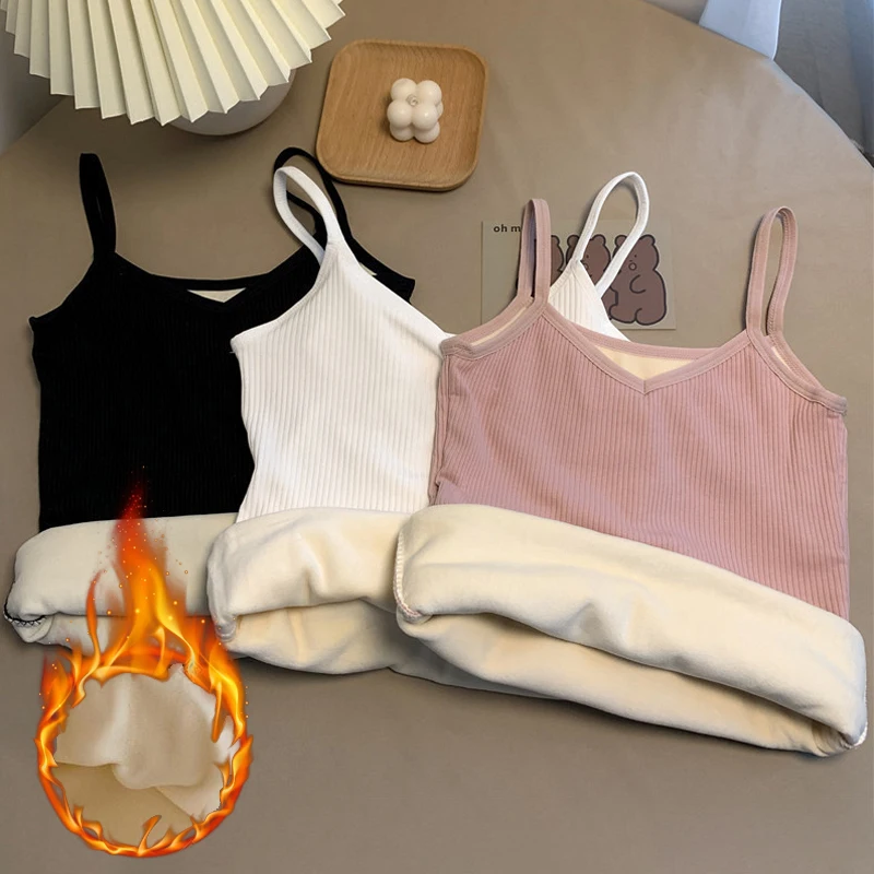 

Женское зимнее теплое термобелье, однотонное женское сексуальное нижнее белье без рукавов с v-образным вырезом, теплая одежда, тонкий бархатный корсет, топы