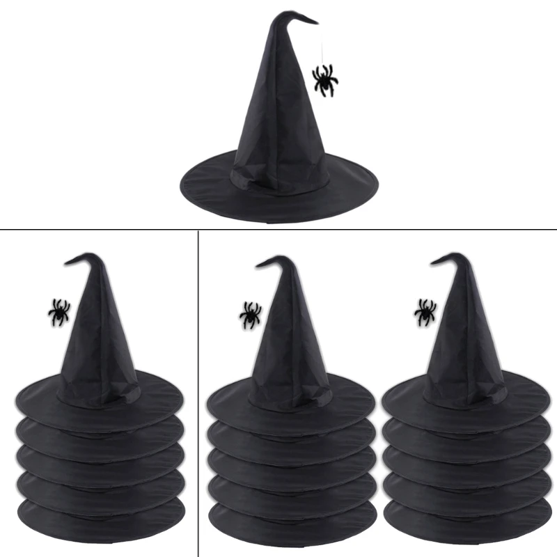 Halloween Party Witch Hats Spiders Golden Pointed Hat Cosplay Accessory Unique Witch Hat Bucket Hat Accessories