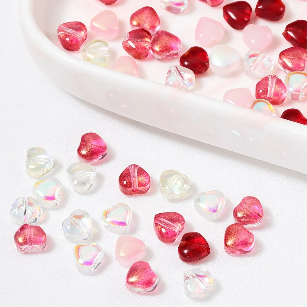 20pcs 6mm Colorful Love Heart Beads Aurora Glass Spacer Beads for DIY Necklace Bracelet Pendant Jewelry Making Accessories