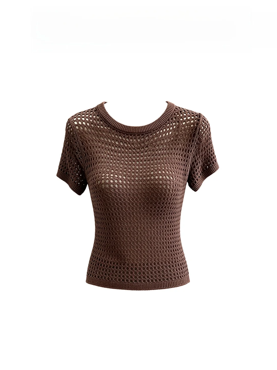 Fashionable Breathable Skin-friendly Hollow Knitted Short Sleeve Retro Design Summer New Style Women's T-shirt Individuality
