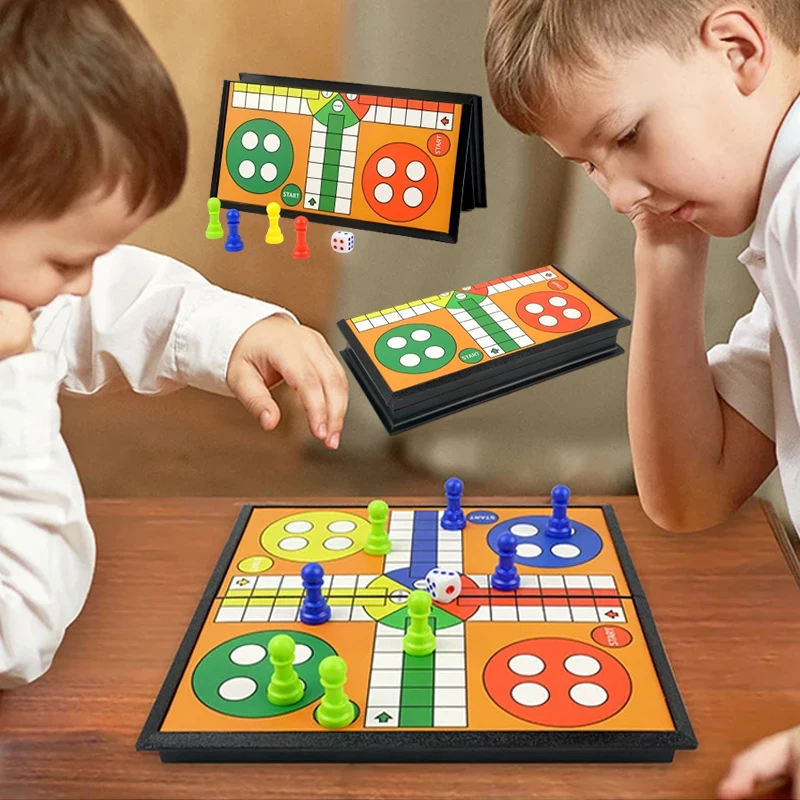 Portable Ludo Chess Backgammon Game Set Party Games Foldable Board Travel Family Kids Party Toys Interactive Board Game Strategy