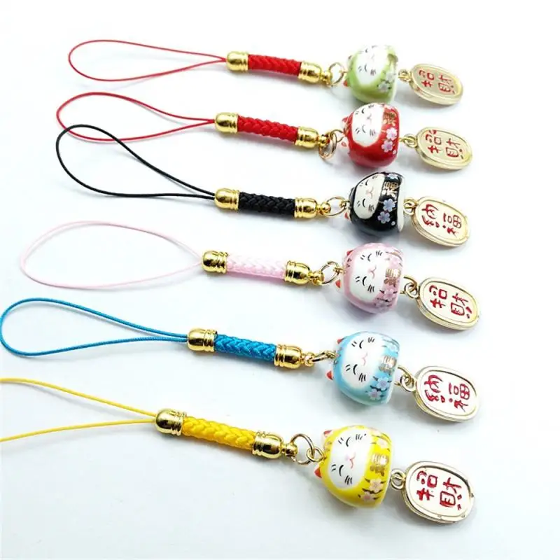 Mobile Phone Pendant Keychain Lucky Cat Bag Phone Charm Ceramic Phone Chain for U Disk Firmware