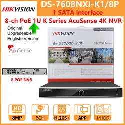 Hikvision 4K NVR 8CH 8 portów POE sieciowy rejestrator wideo serii 1U K AcuSense DS-7608NXI-K1/8 P AcuSense rozpoznawanie twarzy