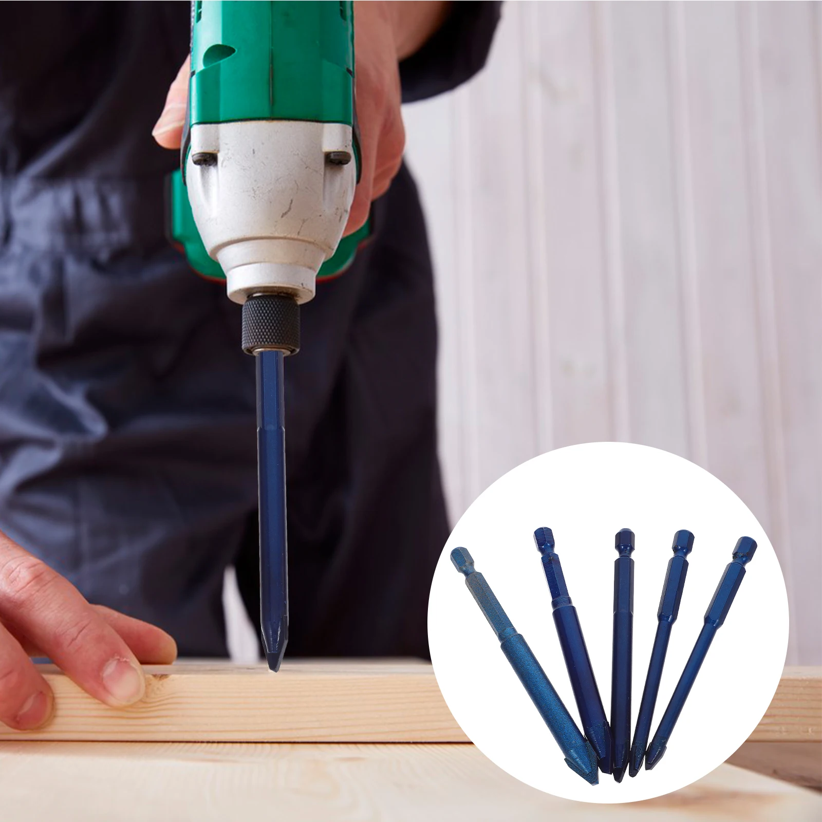

5pcs Eccentric Set Straight Handle Drill Bit for Concrete Ceramic Tiles Glass Masonry Straight Handle Drilling Drill Bit Set