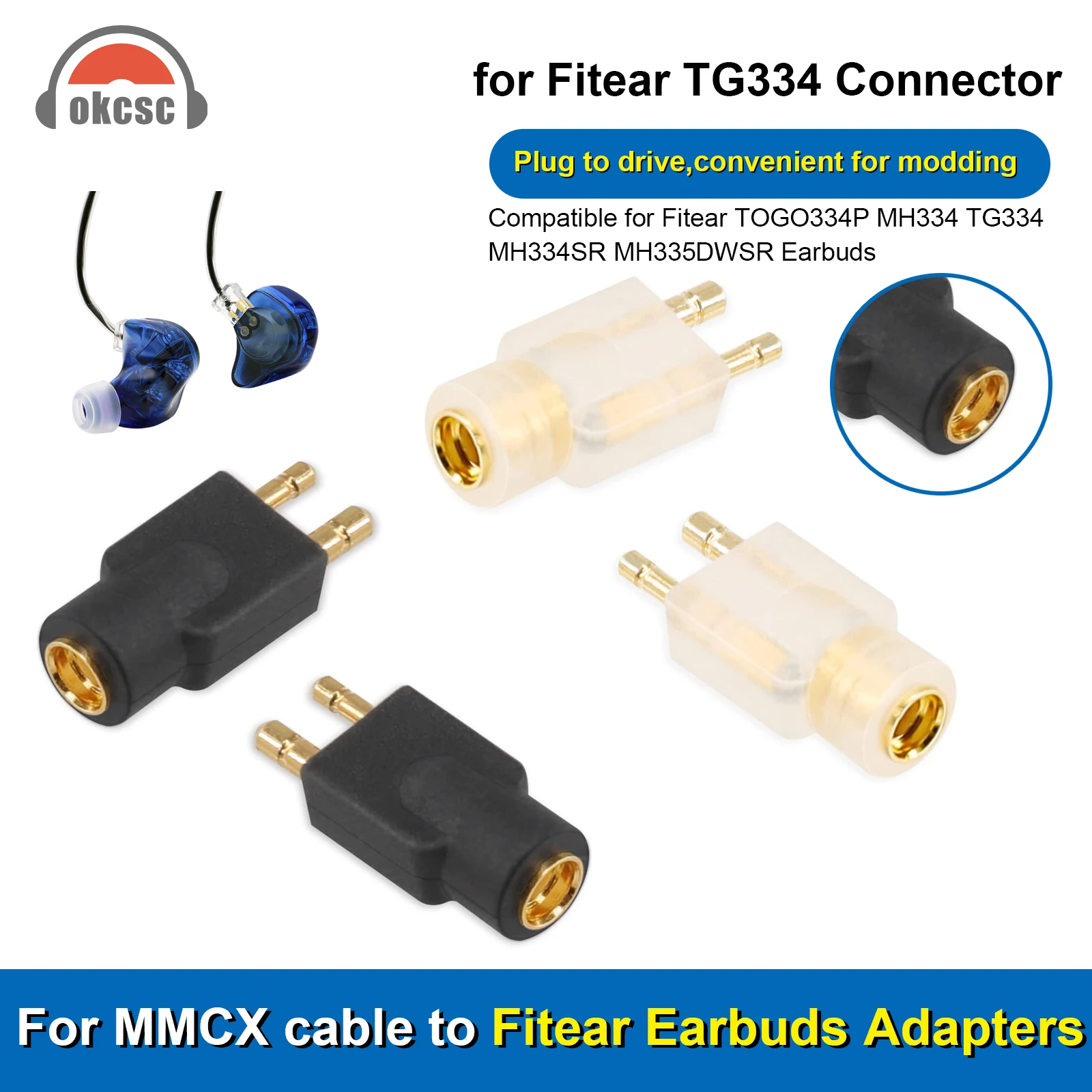 OKCSC HIFI Headphone Adater 3.5/0.78mm ER4P EXK FitEar AD2C W40 HD580 QDC IE80 IE40 JH to MMCX Conversion Pin Earphone Connector