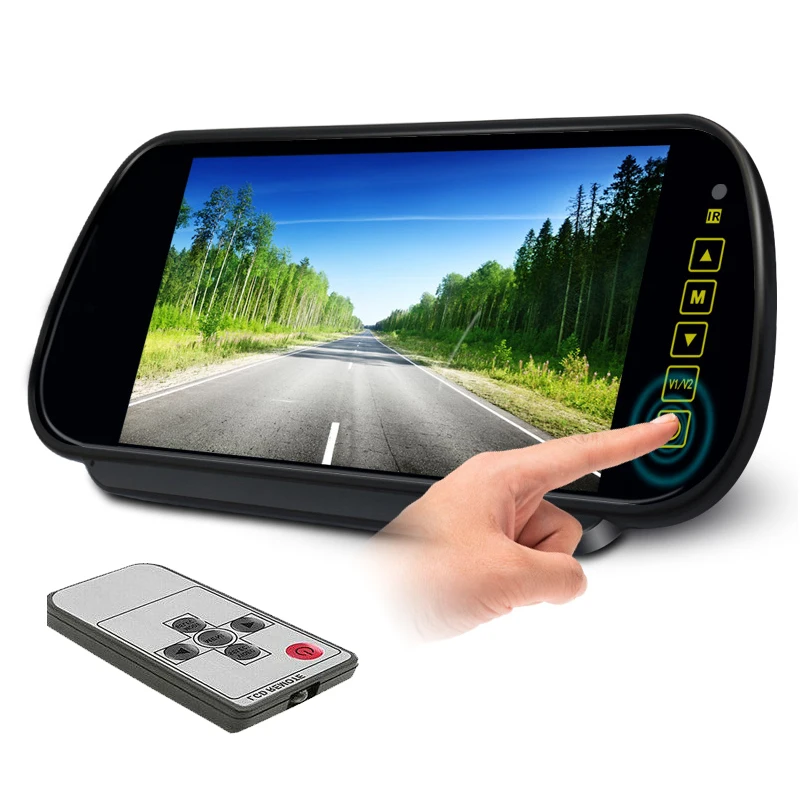 iPoster 7 Inch TFT LCD Screen Car Rear View Mirror Monitor with Clip Remote Touch Button 6pin Metal Connector 2ch AV in 12-24v For Truck Bus Car Rv SUV