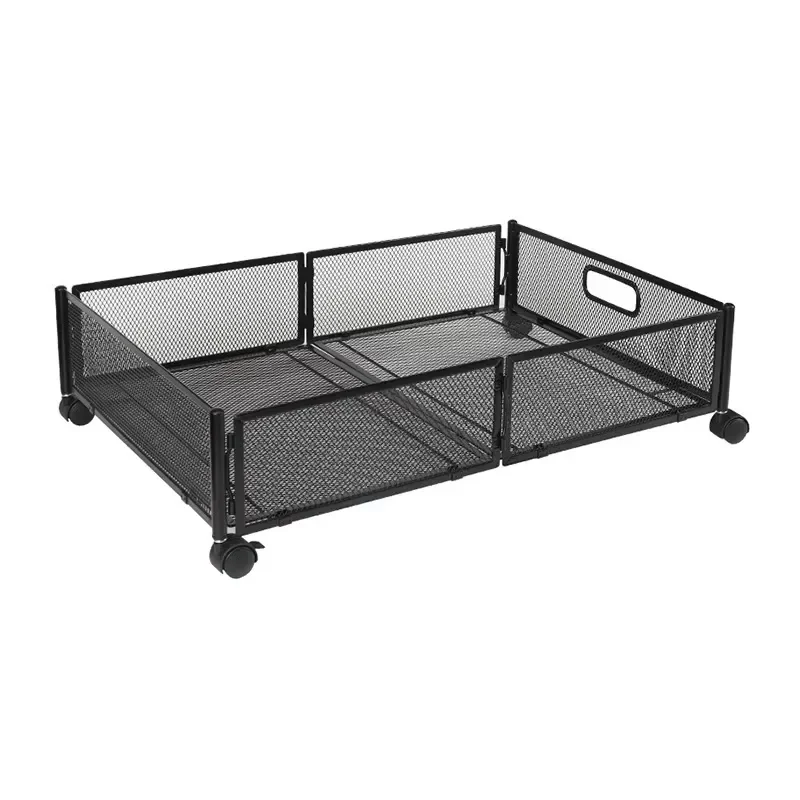 Creative Metal Folding Under Bed Storage Rack with Wheeled Box for Shoes Apparel and Tissue Organization Space Saving
