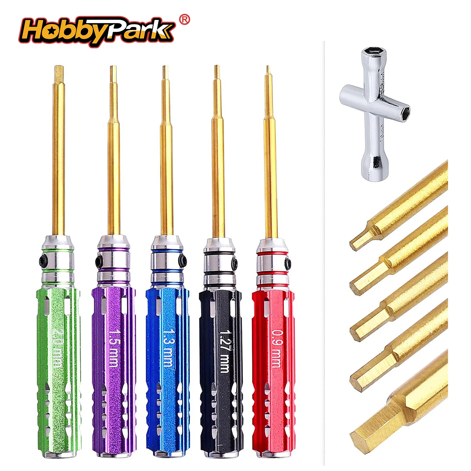 Hobbypark RC Hex Screwdriver Set 0.9 1.27 1.3 1.5 2.0mm Titanium Bits for 1/18 1/24 SCX24 AX24 TRX4M FCX24 5Pcs
