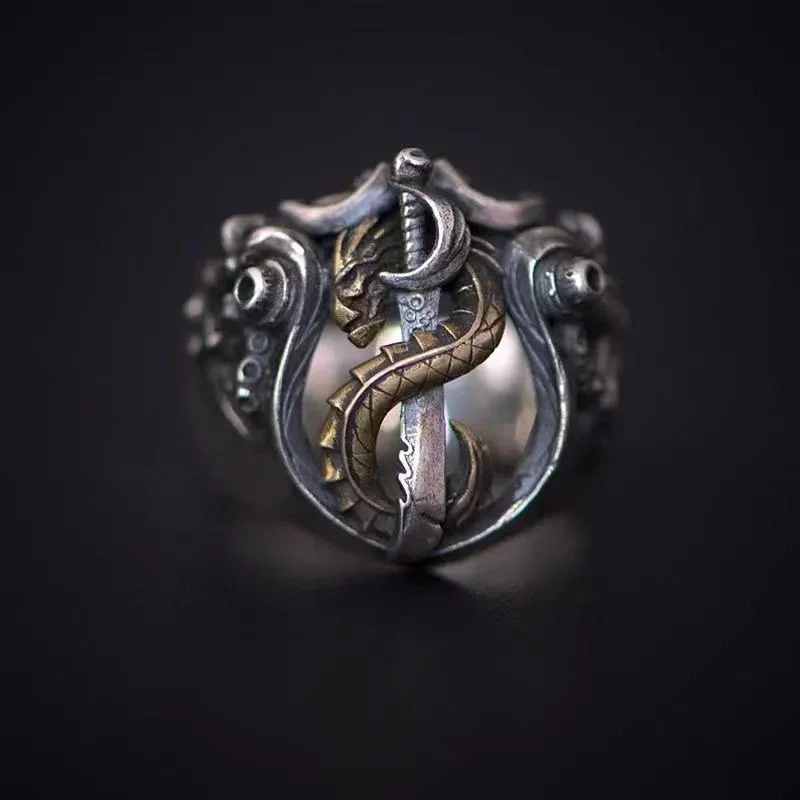 Personalisierter Zeigefingerring, männlicher Schmuck, verstellbar, modischer Ring aus 925er Silber für Männer, Schlangen-Design, hohle Linien, Zubehör