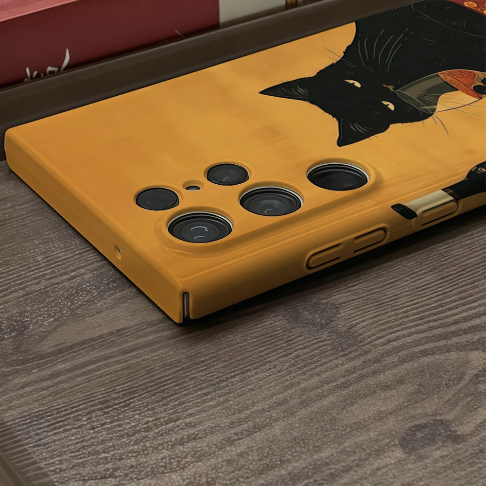 النبيذ والجبن القط قضية الهاتف لسامسونج غالاكسي S25 S24 S23 الترا زائد A35 A55 لامعة HD الغلاف الصلب فيلم قذيفة