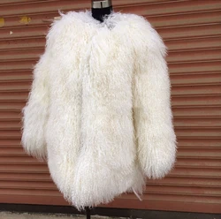 Mongolian Lamb Fur Coat Hot Sale Lady Winter Fashion Women Real Lamb Fur Jacket